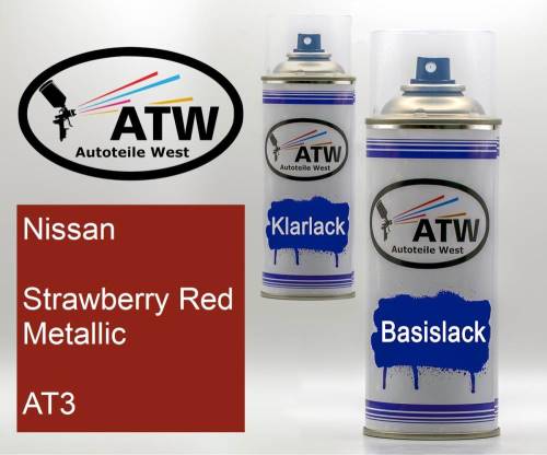 Nissan, Strawberry Red Metallic, AT3: 400ml Sprühdose + 400ml Klarlack - Set, von ATW Autoteile West.